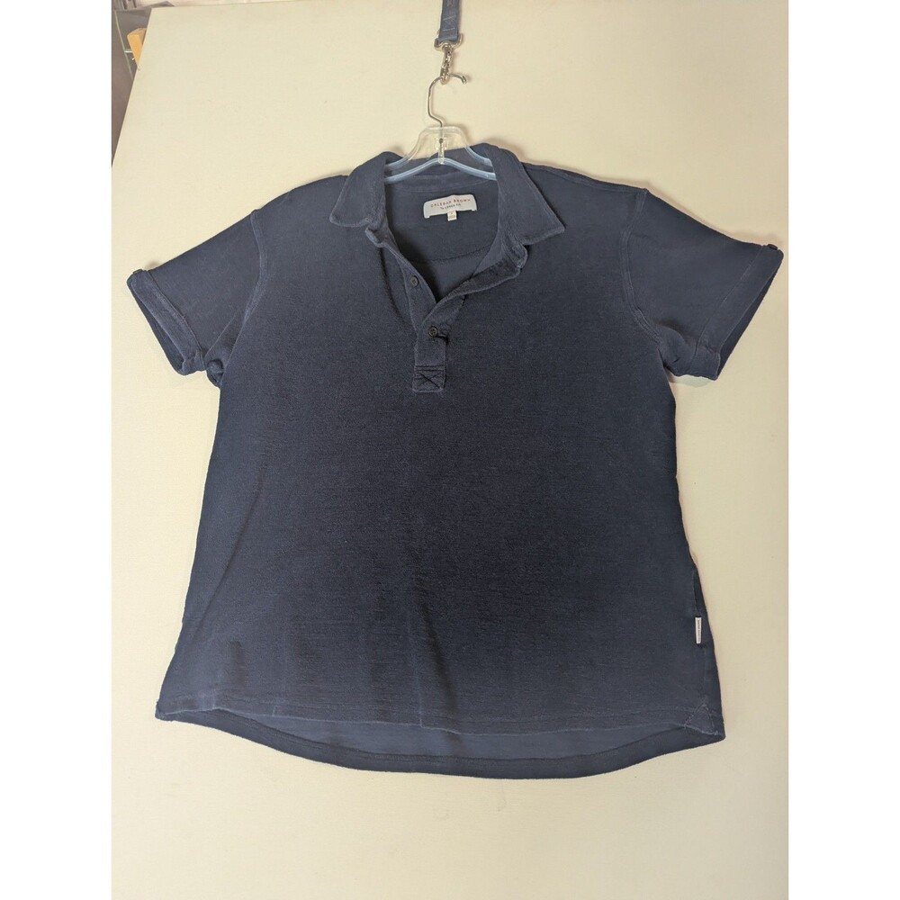 Orlebar Brown Polo Shirt Mens XL Navy Blue Terry Cloth Johnny Collar Toweling